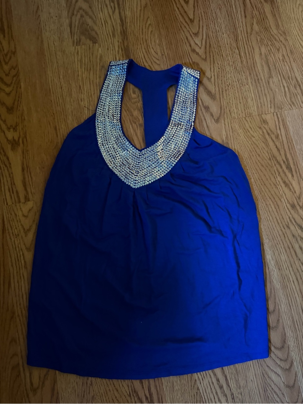 Embellished Royal Blue Halter Tank Top small